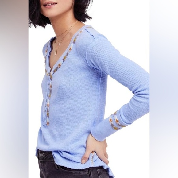 Free People Thermal Henley Tee Shirt - Picture 1 of 10
